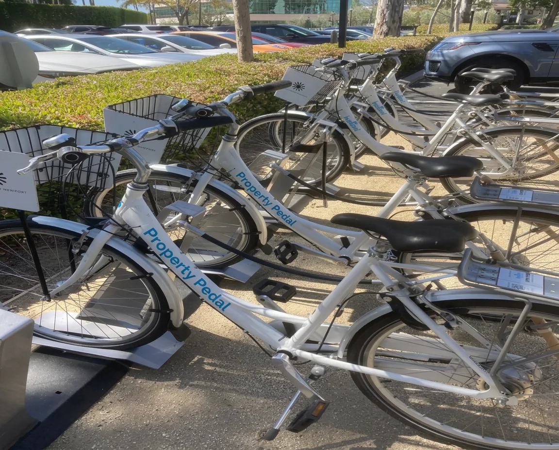 Branded Property Pedal bikes outside a residential community